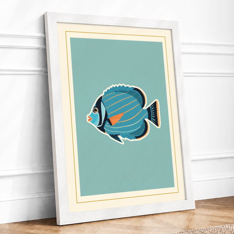 Striped Tropical Fish Mid-Century - Framed Print, A2 - 59.4 x 42.0 cm, White