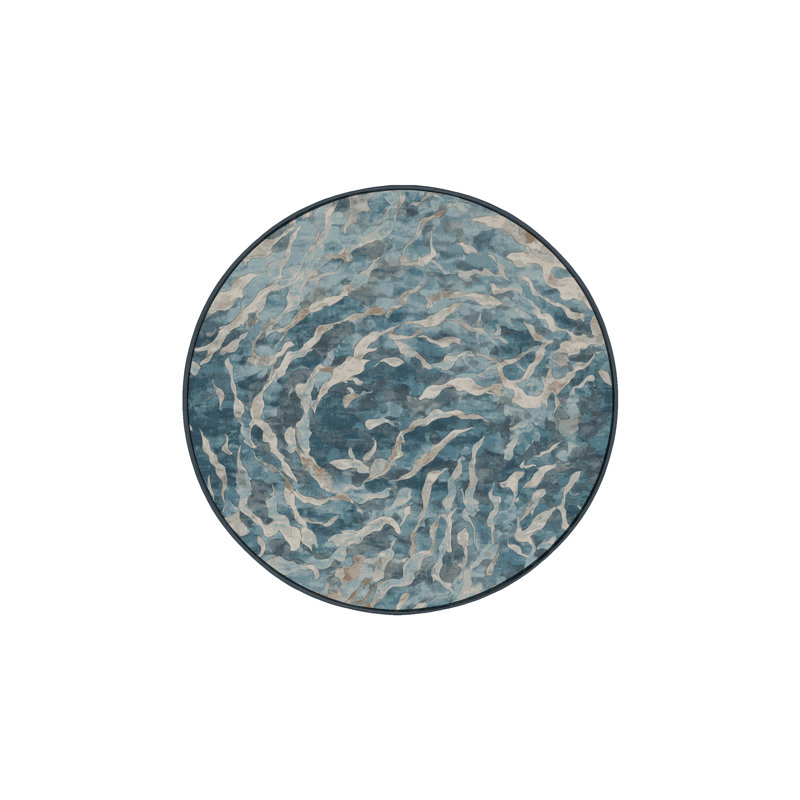 Machine Washable Gray Area Rug, Round 5'