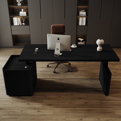 Italian Minimalist Height Adjustable Desk, Black/Brown Optional, Sofa Back Console Table with CPU Storage & Built-in Power Outlet, Home Office Desk