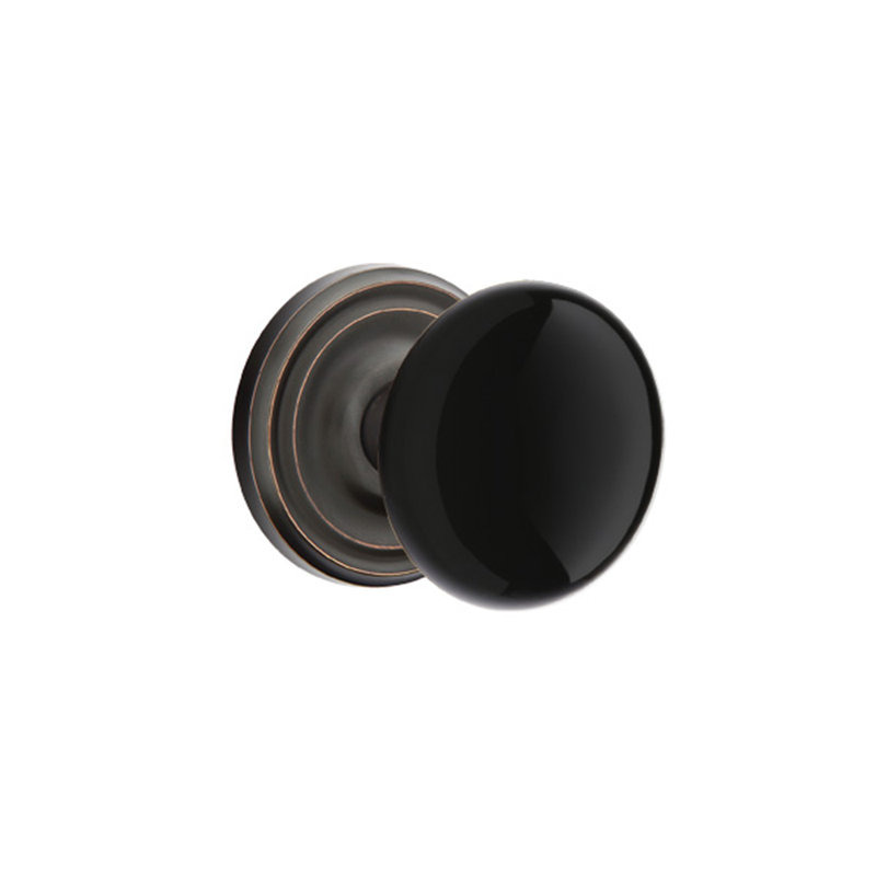 Emtek Passage Knobset w/ Regular Rosette and Ebony Porcelain Knob, Oil Rubbed Bronze