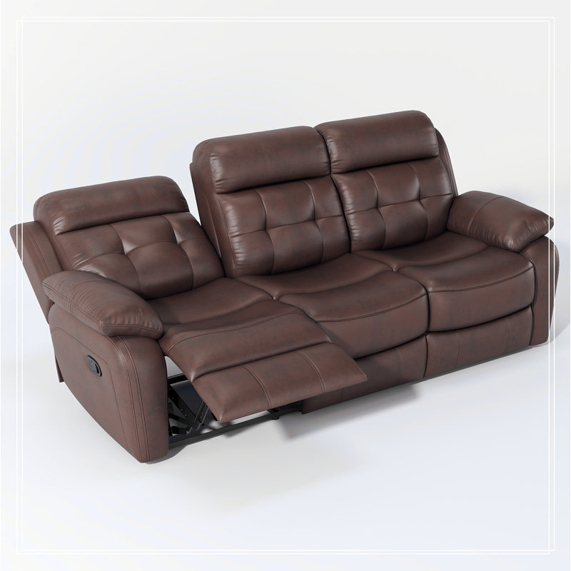 Breathable Power Reclining Sofa with Drop Down Table,USB Button and Wireless Charger, Brown Genuine Leather