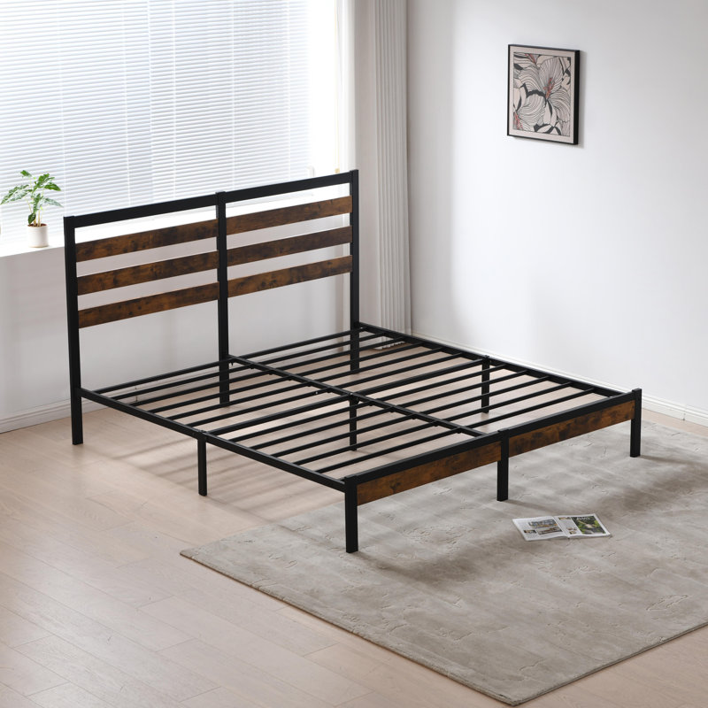 Mayghan  Platform Bed Frame with Wooden Headboard and Footboard, Rustic Brown, King