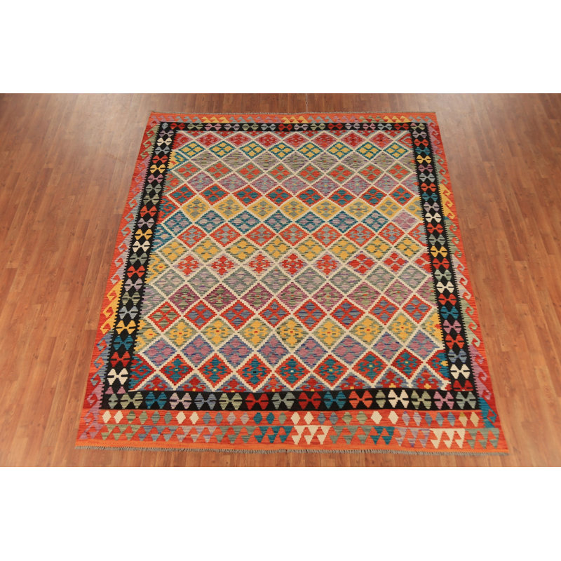 Tapis géométrique en laine à motif treillis all-over 8 x 10