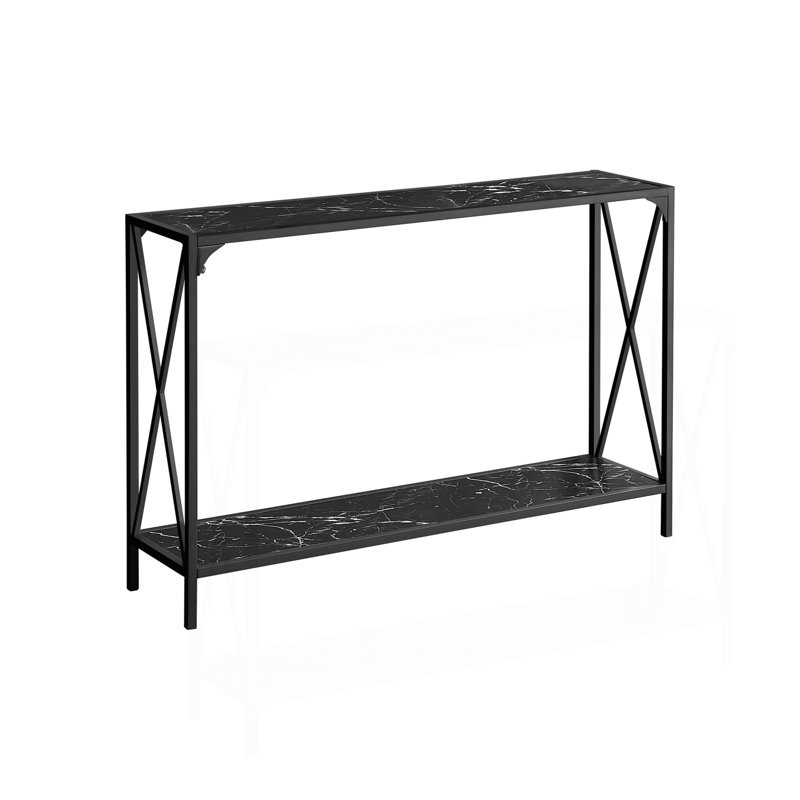 Narrow Console Accent Table - Black Marble Look, Black Metal, Modern Contemporary Design For Entryway, Living Room, Or Bedroom | Gift Idea