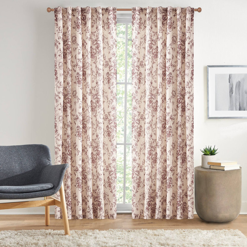 Linen Blend Curtains, Floral,  Back Tab / Rod Pocket, 2 Panels Set, 50" W x 90" L