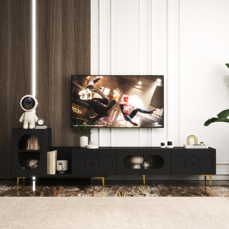 Console multimédia extensible noire - peut accueillir un meuble télé de 80 à 89 po pour le salon, Noir