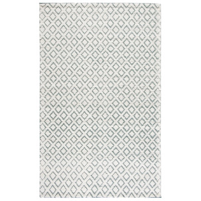 Tapis ivoire / vert en laine tissé à la main Tamworth