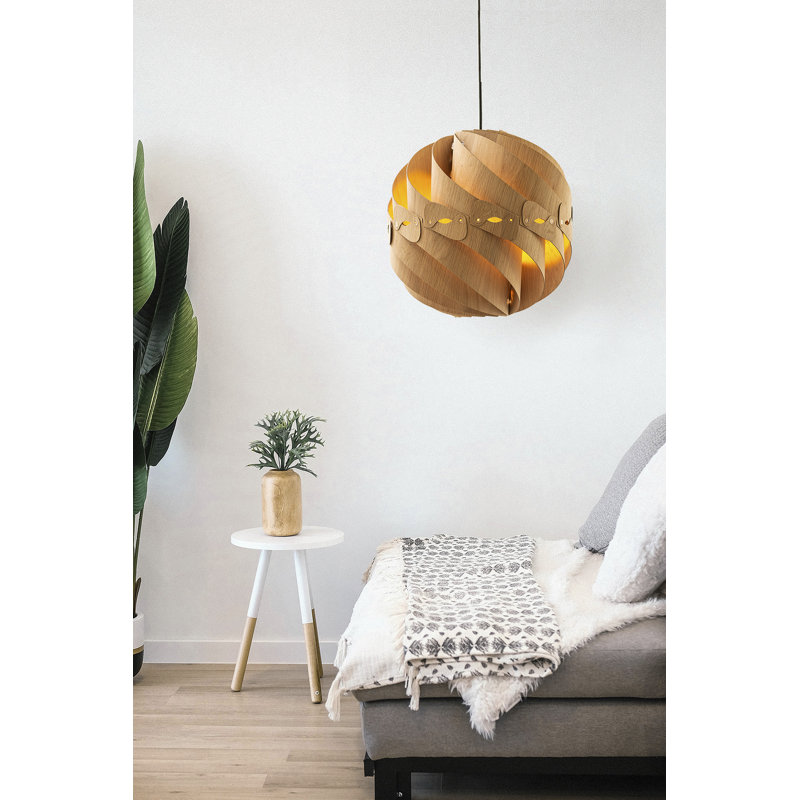 Luminaire sphère suspendu 1 lumière unique Brandyn, Chêne blanc