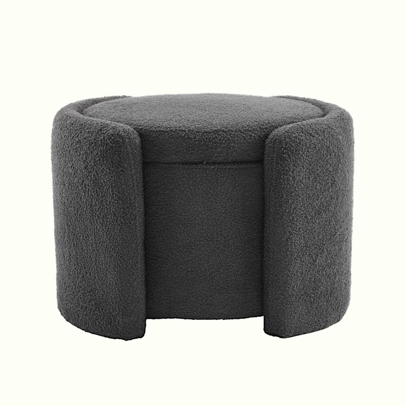  Rupe Lamb Fleece Storage Ottoman, Storage Ottoman, Pouf Ottoman, Upholstered Ottoman, Gray Boucle