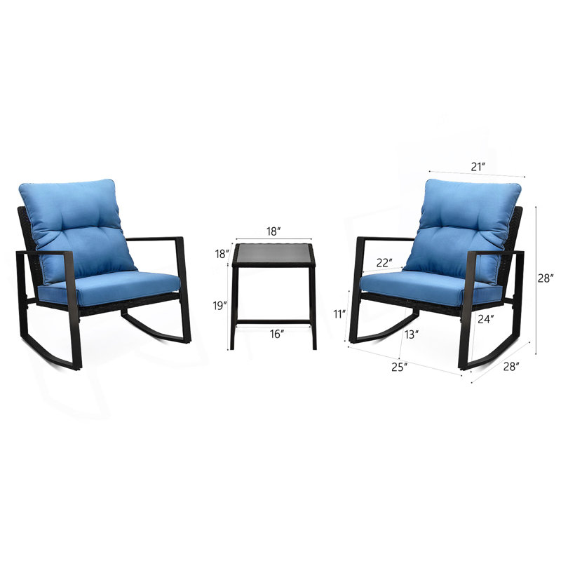 Ensemble de bistro 3 pièces pour terrasse avec coussin bleu pour jardin