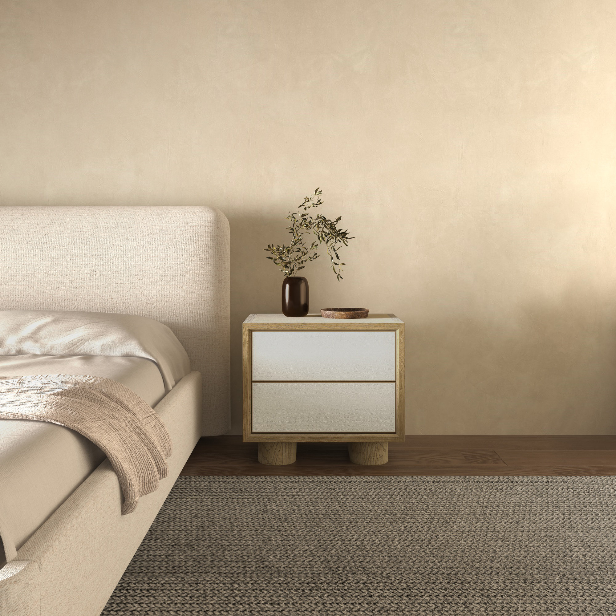 2 - Drawer Nightstand, Brown/White