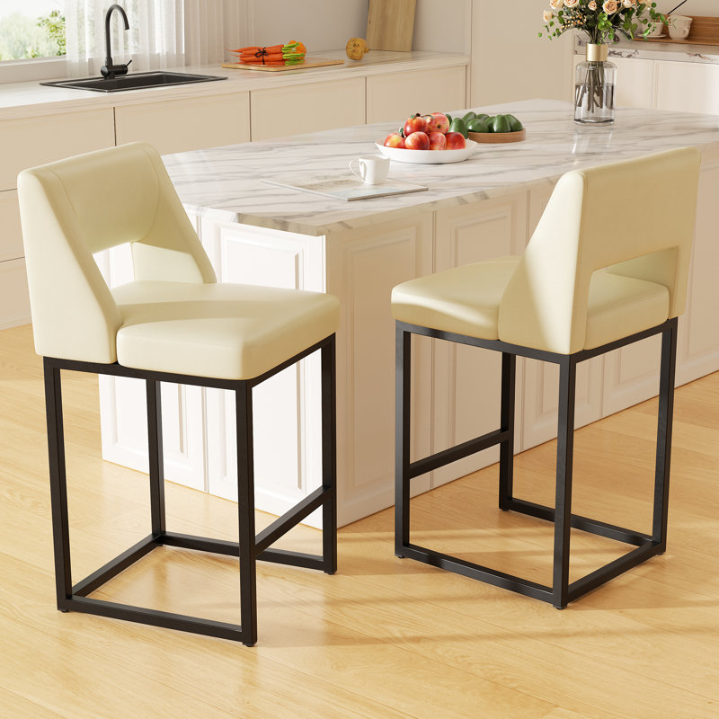 Upholstered Counter Height Bar Stool With Solid Wood Legs, White