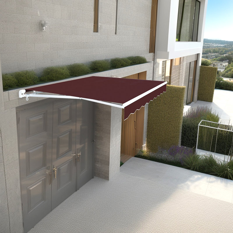 Brayden Studio 450cm W x 300cm D Retractable Awning Patio Garden Canopy Angle Adjustable, Wine Red