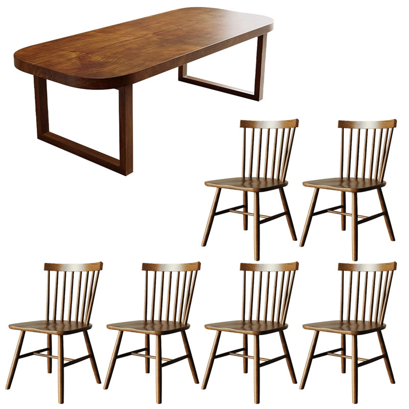 Solid wood round corner dining table rectangular, 29.53"H x 78.74"L x 31.5"W