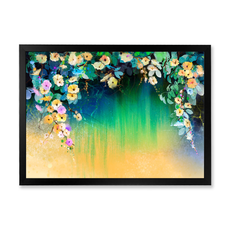 Fleurs de lierre vertes et jaunes - reproduction sur toile avec cadre flottant, H 8 po x l 12 po x P 1 po, Cadre noir