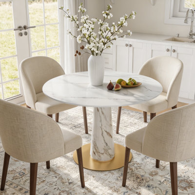 Aversa 39" /43" Round Compact Dining Table, Modern Small Kitchen Table With Wood Grain Metal Base For Apartment & Breakfast Nook