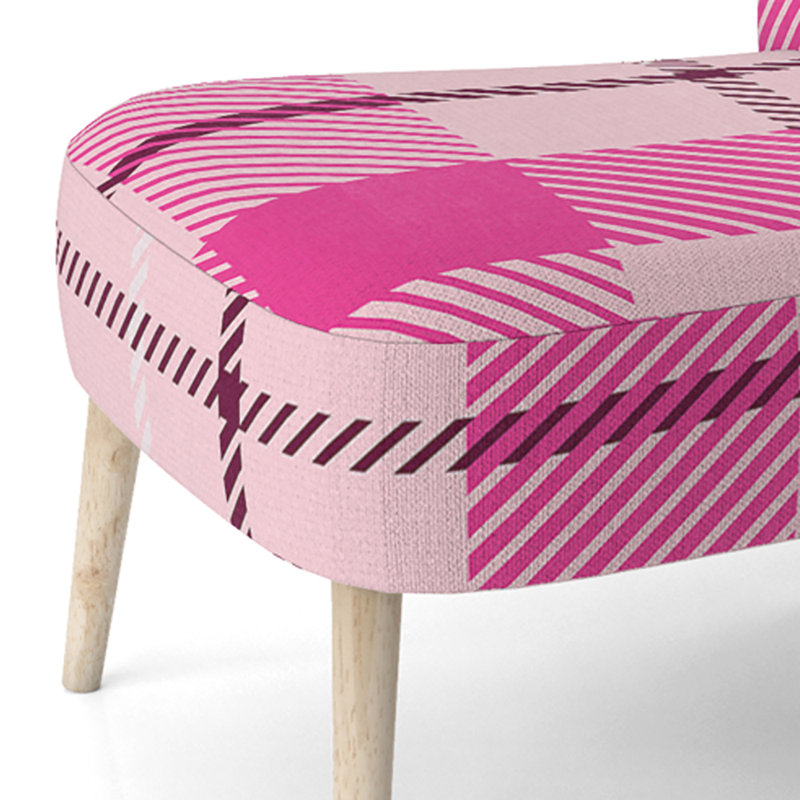 Chaise d'appoint rembourrée à motif tartan à carreaux roses