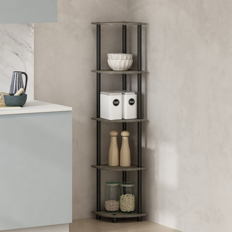Shamblin 57.7" H x 11.6" W Corner Bookcase, French Oak/Black