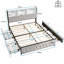 UK & EU Velvet Storage Bed Frame with Bookcase Headboard & Drawers, Smart Platform Bed with Music Sync LED Lights & USB-C Charger, Beige-1453217772