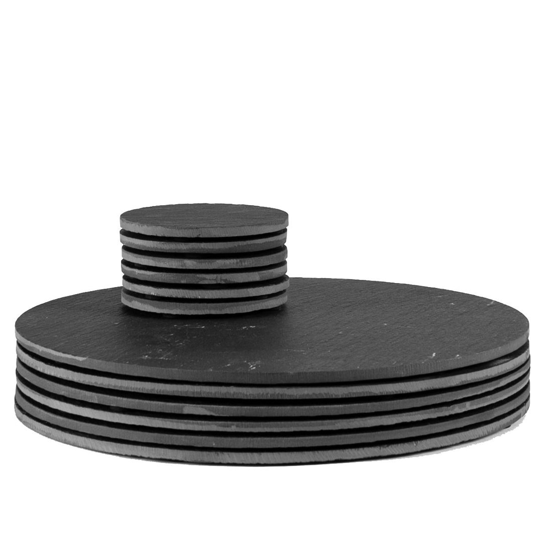 12 Piece Linea Round Slate Placemats & Coasters Set - 10cm - Image 5