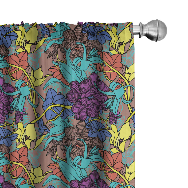 Orchid Floral Semi-Sheer Rod Pocket Curtain Panels, 28" x 95"