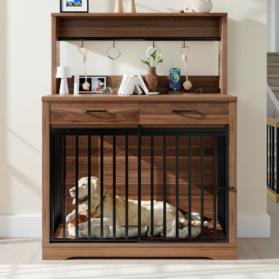 Meuble pour cage robuste pour chien de 38 po avec tiroirs de rangement, cage à double usage et table d'appoint pour l'intérieur