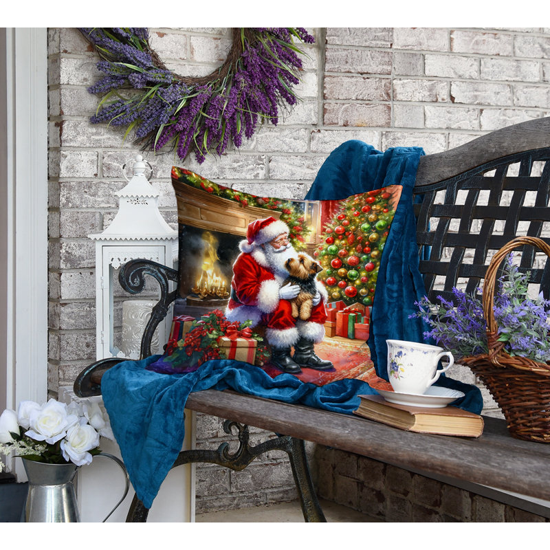 Coussin Norfolk Terrier and Santa Claus, H 18 po x l 18 po