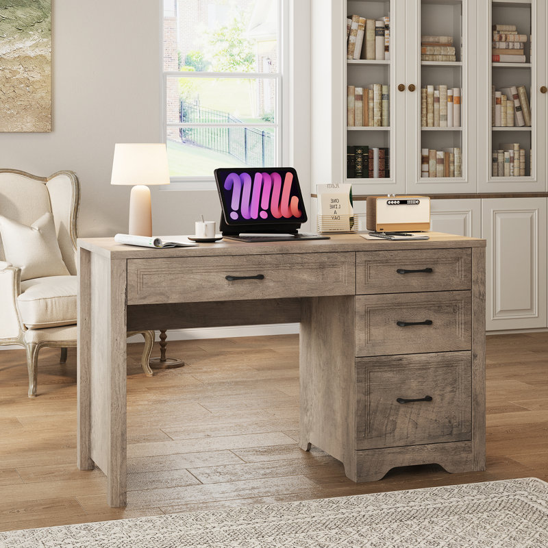 Executive Desk With Storage And Ample File Drawer, Gray