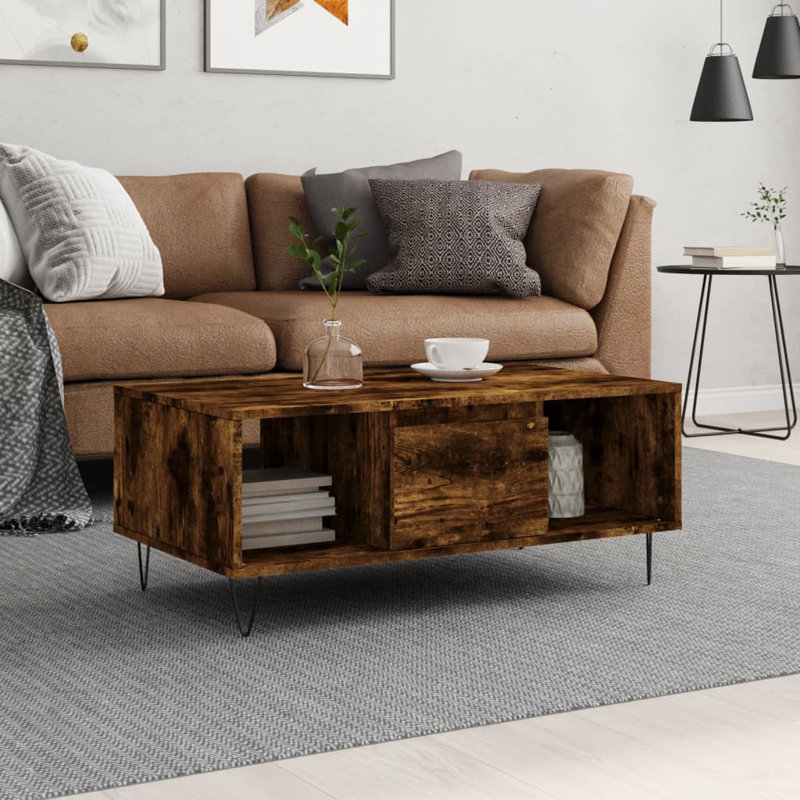 Nairah Four Leg Coffee Table with Storage, Smoked Oak