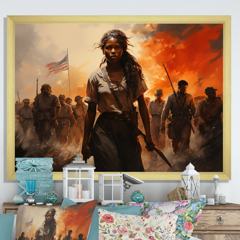 Liberté afro-américaine sur toile, H 34 po x l 44 po x P 1,5 po, Encadrement doré