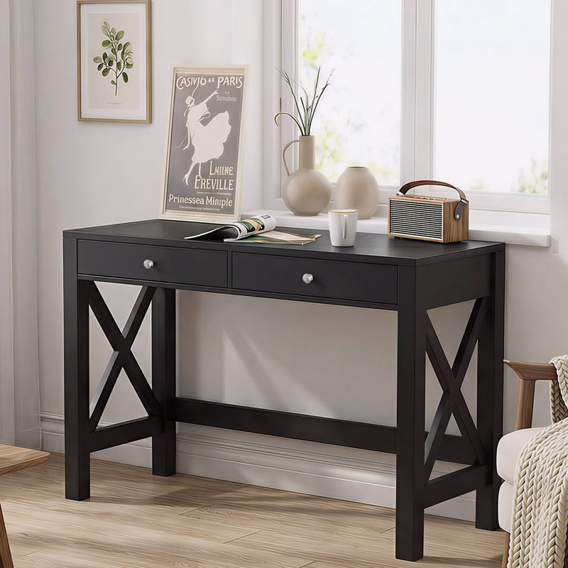 39.4" W Writing Desk with 2 Drawers, Black