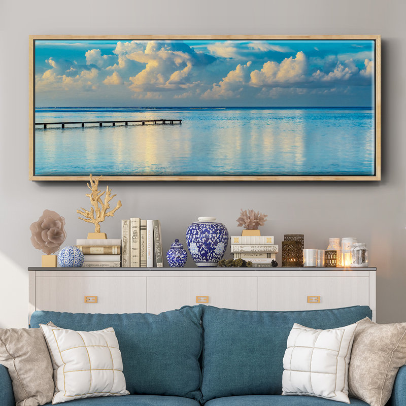 Sunrise Dock - reproduction de cadre flottant sur toile, Naturel, H 20 po x l 50 po x P 1,5 po
