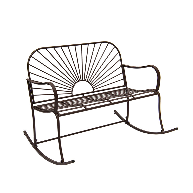 XBrand Siège en fer à motif de soleil de 44,5 po pour deux personnes, banc d'intérieur / extérieur à bascule, banc de patio durable, brun