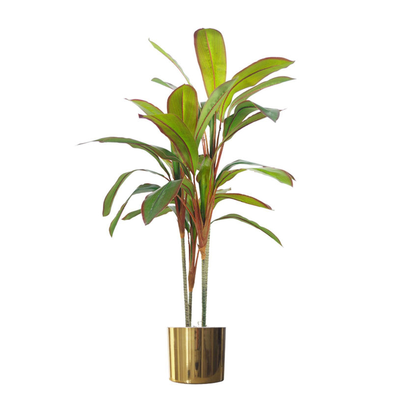 Artificial Realistic Palms Faux Moss Tree in Metal Planter, Gold