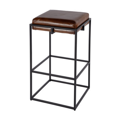 Eldridge Leather and Iron Backless Height Stool with Footrest