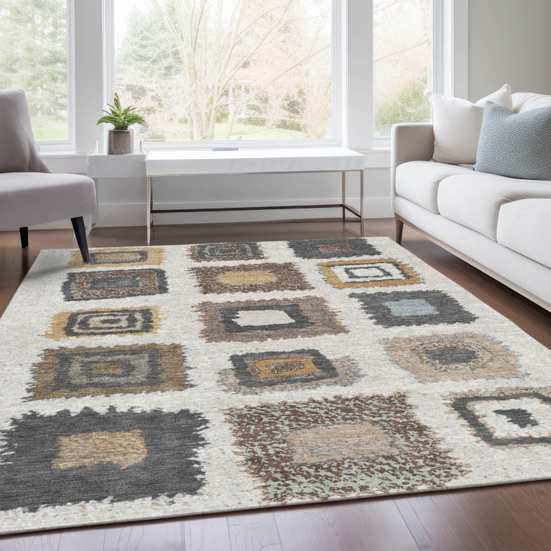 Machine Washable Indoor/Outdoor Xhevrie Ivory Rug, Rectangle 2'6" x 3'10"