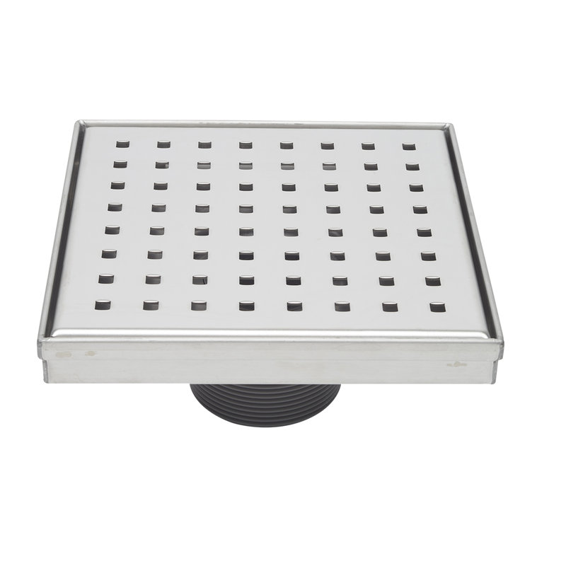 Drain de douche carré 6 po avec grille à motif de grille compacte, Chrome poli
