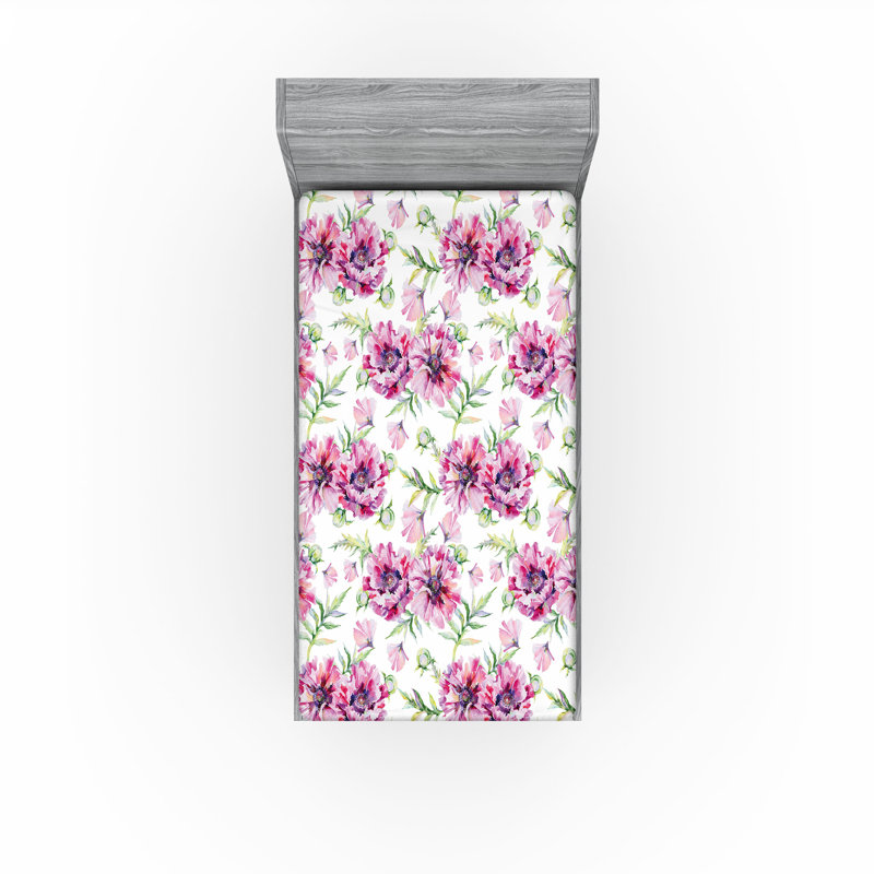 Drap-housse Ambesonne, Drap-housse pour lit simple TG, Rose pâle, vert paon / floral