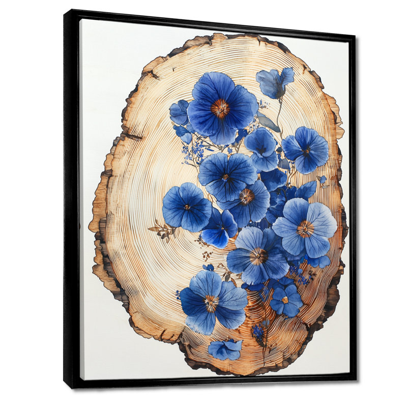 Munos, feuilles de bois bleues, diapositive I - Fleurs sauvages, H 20 po x l 12 po, Impression encadrée flottante, Noir