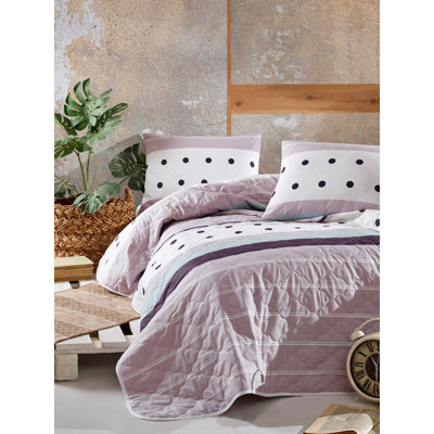 Ensemble de couvre-lit / couvre-lit 100% coton mauve / blanc / noir