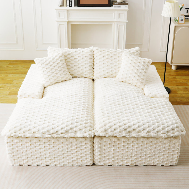 Fauteuil paresseux double en velours de tortue, de couleur blanche, multifonctionnel pour les jours de détente en éponge entièrement compressée, espaces de vie compacts idéaux