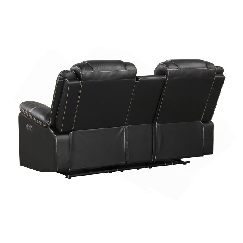 Causeuse inclinable électrique contemporaine avec console, rangement, porte-gobelet en acier inoxydable et haut-parleur Bluetooth noir