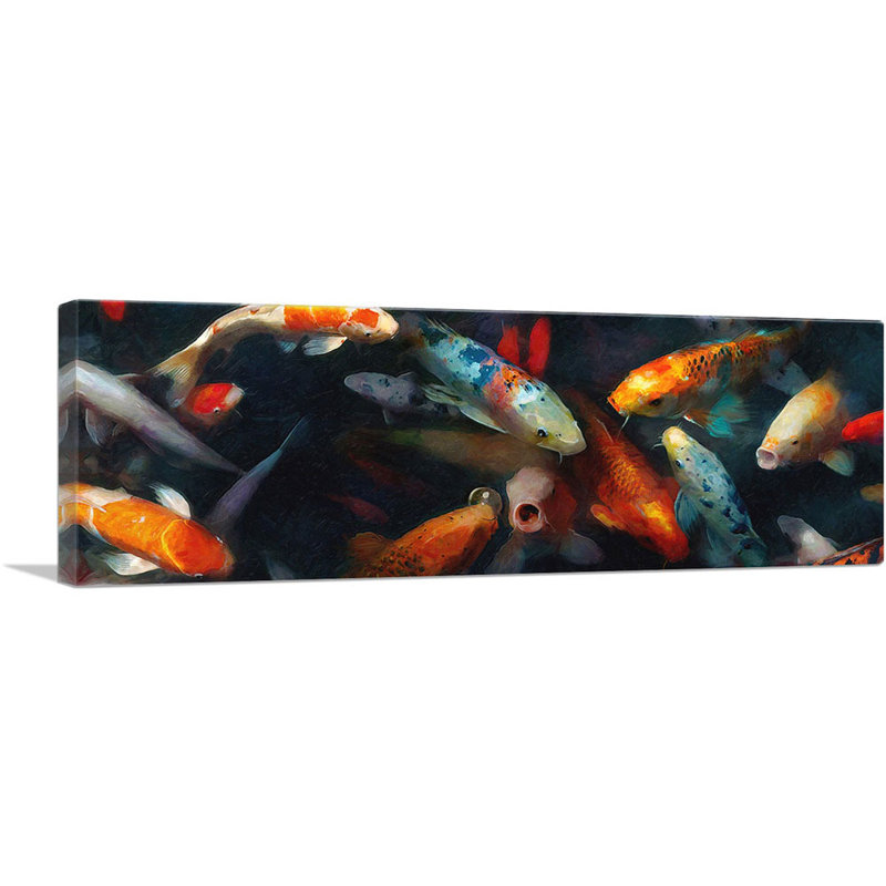 «Koi Carp Fish China Asia Japon Pond», reproduction d'art graphique sur toile tendue, H 16 po x l 48 po x 1,5 po