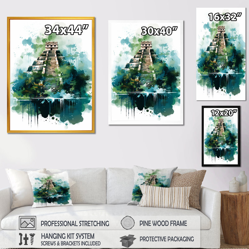 Chichen Itza, art mexicain I - art mural mexicain, Cadre flottant blanc, H 20 po x l 12 po x P 1 po