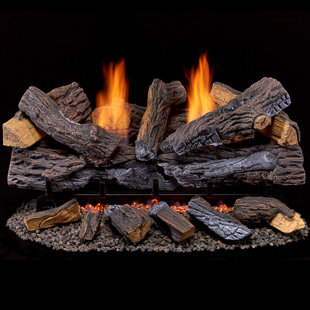 Duluth Forge Ventless Dual Fuel Gas Log Set Stacked Oak, 33,000 BTU, Remote Control 