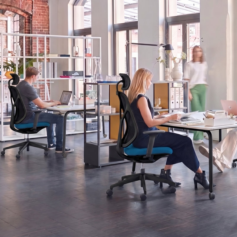 Ergonomic Office Chair with 2D Headrest & Breathable Mesh Back, High Back Computer Chair with Adjustable Armrest & Backrest & Height, Comfy Task Chair with Thickened Cushion