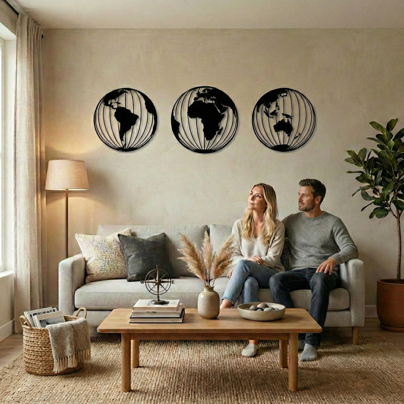 Art mural en métal 3 globes