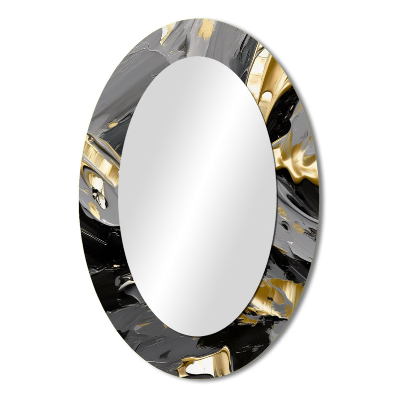 Imminent Bliss Bold Textured Gold and Black III - Gold Modern Oval Wall Mirror, 36" x 24"