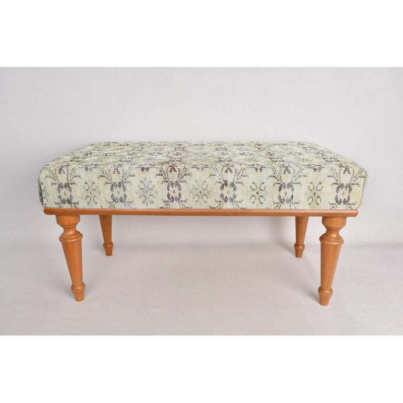 Cotton Upholstered Bench, Natural, 45cm H x 120cm W x 45cm D