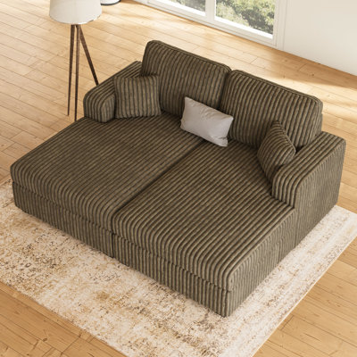 Bianca 2 Seats Plush Corduroy Modular Sofa Sleeper Memory Foam Sofa Bed With Storage For Living Room And Office